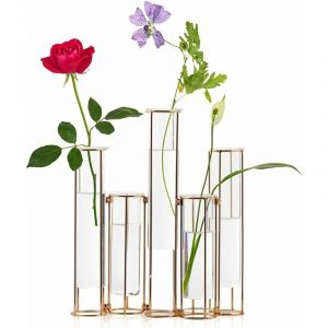 Aiducho - Lot De 5 Tubes à Essai Pour Fleurs, Vase En Verre Avec Support En Métal, Vase à Essai Hydroponique, Vase à Charnière Dorée, Ensemble De