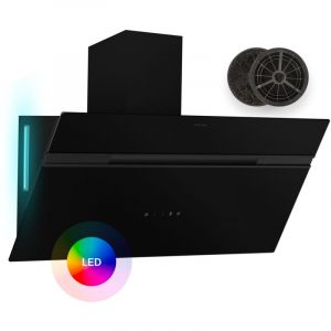 Klarstein - Alina hotte aspirante - 90 cm hotte murale, 615 m³/h, éclairage led 9 couleurs, tactile, classe énergétique a, 54 dB, noire, extraction &