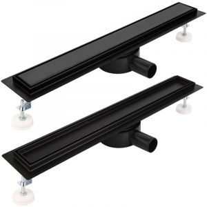 Caniveau de douche 80 cm Set complet extra plat à carreler noir, avec filtre à cheveux, stop odeur et siphon rotatif 360° Caniveau d'écoulement en