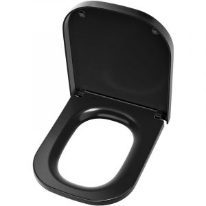 Derw Max - Siège de Toilette Carré Court, Noir Siège de Toilette à Double Bouton, Siège de toilette en urée-formaldéhyde Abattant wc Frein de Chute