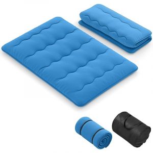 GOPLUS Matelas Futon Japonais 2 Personnes 140x200CM-Lit de Couchage Enroulable de Sol et Portable avec Sac de Transport Bleu