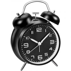 Réveil à piles double 10,2 cm pour les dormeurs lourds, réveil ancien pour chambre à coucher (noir)