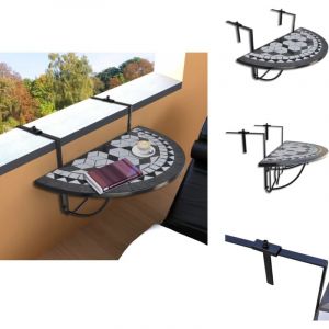 Table suspendue de balcon Noir et blanc Mosaïque - Table De Balcon - Table Suspendue - Mobilier De Jardin - Table Ronde - Table Extérieure