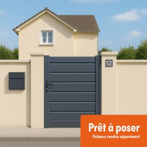 Portillon Aluminium Persienne - Largeur 1m50 - Hauteur 1m75 &ndash; Gris anthracite - Pr&ecirc;t &agrave; poser