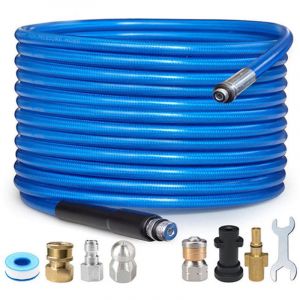 15M Tuyau D&eacute;boucheur Canalisation, Kit Furet Professional with Buse Rotatif & Buse &agrave; Jet, Flexible Nettoyeur Haute Pression Accessoire