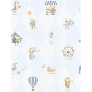 Sanders&sanders - papier peint l'univers du cirque bleu clair et blanc