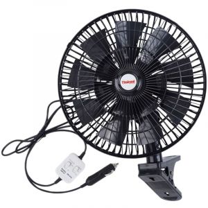 Tlily - 12V Ventilateur éLectrique de Voiture Ventilateurs Refroidissement Oscillants à Vitesse RéGlable avec Clip pour Camion Voyage Domicile