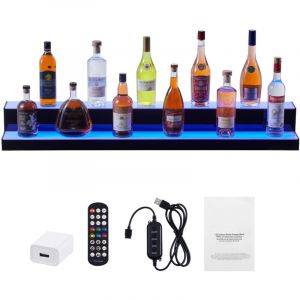 Mophorn - Pr&eacute;sentoir &agrave; bouteilles d'alcool &eacute;clair&eacute; par led, &eacute;tag&egrave;re de bar commerciale &eacute;clair&eacute;e &agrave; 2 niveaux de 48 pouces, support &agrave; whisky &agrave; 2