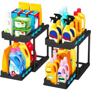 Lot de 2 rangements sous &eacute;vier &ndash; Organiseur Coulissant sous &eacute;vier &agrave; 2 Niveaux, &eacute;tag&egrave;re de Rangement sous &eacute;vier, tiroir Coulissant pour Cuisine, Salle