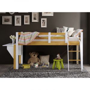 Lit mezzanine mi-hauteur 90 x 190 cm en bois et blanc armand