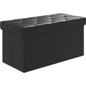 Banc de Rangement Pliable 84L, avec Coussin et Rev&ecirc;tement en Simili Cuir, Noir, 76x38x38 cm
