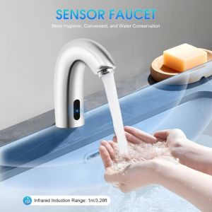 Robinet &agrave; capteur infrarouge, mitigeur automatique &agrave; induction mitigeur de lavabo eau froide mitigeur de lavabo sans contact pour salle de bain lavabo