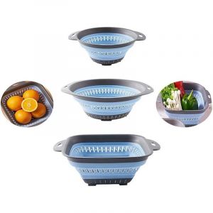 Passoire pliable-passoire en silicone-r&eacute;sistant &agrave; la chaleur pliable &eacute;gouttoir de cuisine pour p&acirc;tes et l&eacute;gumes-va au lave-vaisselle