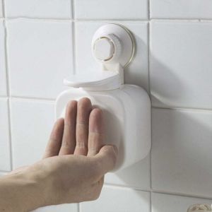 Distributeur de savon rechargeable avec ventouse pour montage mural, sans per&ccedil;age, pour salle de bain ou cuisine (blanc)