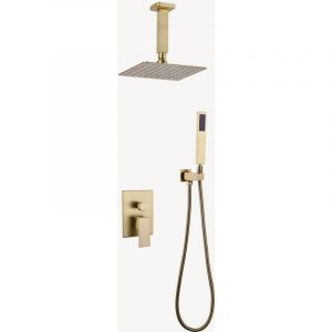 Colonne de douche encastrable, pommeau pluie plafond Doré brossé - Sirius