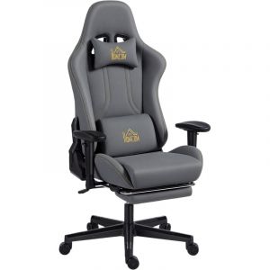Chaise gaming ergonomique, fauteuil gamer avec accoudoirs 3D, dossier inclinable, hauteur r&eacute;glable, 72x76x132cm, gris