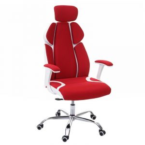 HHG - jamais utilis&eacute;] Chaise de bureau 182, chaise pivotante, tissu + similicuir, rouge/blanc