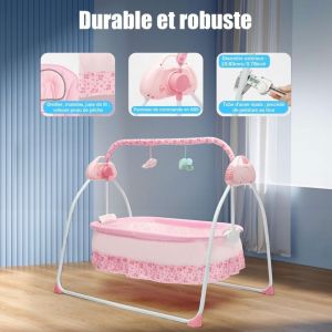 Berceau &eacute;lectrique pour b&eacute;b&eacute;, lit Bebe ind&eacute;pendant, 0-25 kg, transat Automatique avec Bluetooth, 5 r&eacute;glages de Balancement, Berceau Pliable et