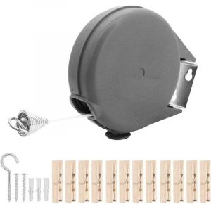 Tendoir &agrave; linge r&eacute;tractable Ulisem pour l'int&eacute;rieur et l'ext&eacute;rieur, &eacute;tendoir portable de 12,1 m de long avec pince en bois, &eacute;tendoir extensible pour