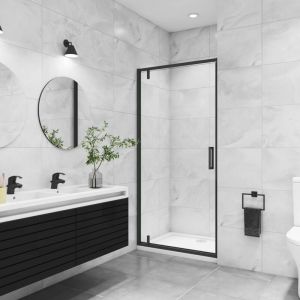 [PRODUIT D'OCCASION]Porte de douche noire 80x185cm porte de douche pivotante &agrave; 180&deg; en 6mm verre de s&eacute;curit&eacute; Installation en niche