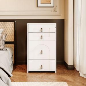 Okwish - Coiffeuse blanche, table de chevet avec tabouret de rangement, miroir, led et 3 tiroirs