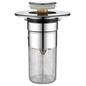 Bouchon de vidange de lavabo de salle de bain, bonde de lavabo de salle de bain &agrave; poussoir avec panier-filtre en acier inoxydable, adapt&eacute; au diam&egrave;tre