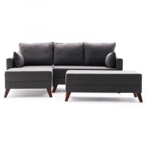 Petit canap&eacute; convertible d'angle droit avec pouf tissu bordeaux Kandy 205cm 2