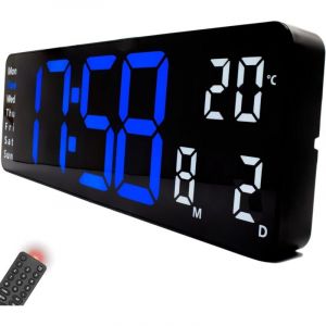 Horloge Digitale Murale Opis Clock 1 XL - L' Horloge Num&eacute;rique Murale LED G&eacute;ante avec Temp&eacute;rature et Affichage Lumineux en Bleu-Blanc