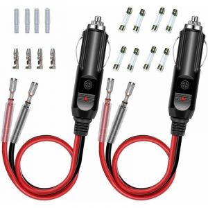 2 Pcs Adaptateur Mâle pour Allume-Cigare avec Câble d'alimentation 16 awg 12V/24V Universel usb, pour onduleur de Voiture, Pompe à air, Tasse