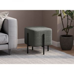 Deco In Paris - Pouf carré en tissu bouclette gris et pieds en métal noir cubic