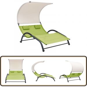 Vidaxl - Chaise longue double avec auvent textilène vert - Chaises Longues - Bain De Soleil - Mobilier De Jardin - Chaises Longues Doubles - Transats