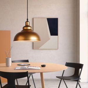 Wottes - Lustre Suspension Industriel Rétro E27 Lampe Plafonnier Abat-jour Fer Suspension Luminaire Réglable Doré Ø29CM
