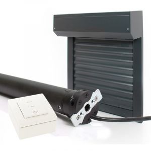 Volet Roulant Électrique Filaire - L120 x H220 cm Alu Gris Anthracite - Recoupable - Commande Murale