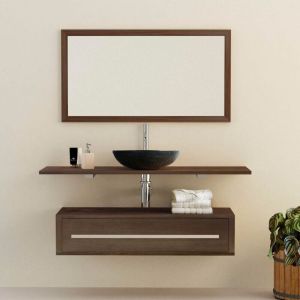 Ensemble meuble Tiroir vasque et miroir salle de bain Eleganzia 130 cm en bois teck Taille - Meuble + miroir + vasque