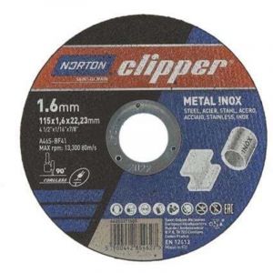 Disque &agrave; tron&ccedil;onner D115x1,6mm Type 41 M&eacute;tal-Inox Per&ccedil;age.22,23mm NORTON CLIPPER