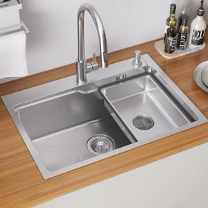 Vier 1 Bac 68×48x21CM Évier Inox Argent avec Vasque + Distributeur de Savon - Évier à Encastrer/A poser - Auralum Max