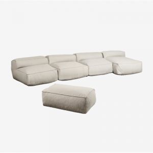 Canap&eacute; m&eacute;ridienne modulable 4 pi&egrave;ces et pouf Dojans SKLUM Beige Semoline