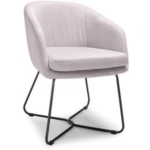 Oslo - Chaise en lin et m&eacute;tal avec accoudoirs. Chaise de salle &agrave; manger, de bureau, d'&eacute;tude, de lecture de style moderne. Couleur gris clair