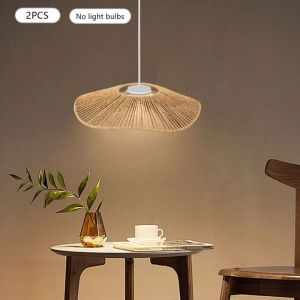 2 abat-jour en osier synthétique tressés à la main, abat-jour rond en osier synthétique de style rétro, abat-jour pour suspension de style rétro,