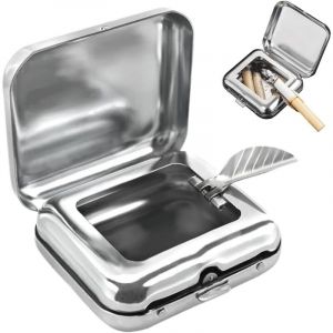 Cendrier Portable, Mini Cendrier Portatif avec Couvercle, Cendrier de Voyage Portable, Cendrier de Poche Anti Odeur, Cendrier Poche Compact en Acier