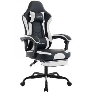 Chaise gaming, Fauteuil gamer, avec repose-pieds, soutien lombaire, appui-tête, ergonomique, PU, accoudoirs 3D, angle réglable de 90° à 135° - Noir