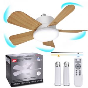 Ventilateur &agrave; douille avec t&eacute;l&eacute;commande, 3 couleurs 3000K-6500K, ampoule LED &agrave; intensit&eacute; variable pour base E26/E27, petit ventilateur de plafond
