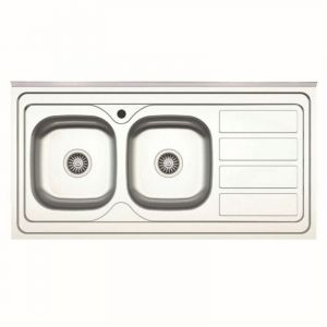 Evier de cuisine à poser deux cuves avec égouttoir droit 120x60 cm - Samet SA46DX