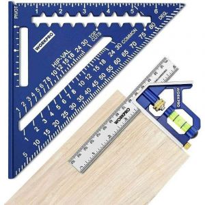 Equerre Menuisier 180 mm et R&egrave;gle d'Angle de Combinaison 150mm, Equerre Combin&eacute;e avec Niveau &agrave; Bulle en Acier Inoxydable, Ensemble d'Outils d'Equerre