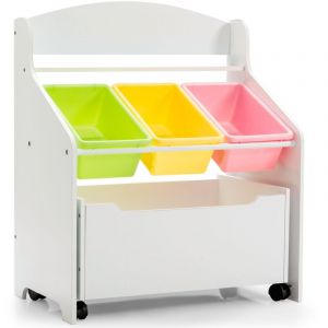 Meuble Rangement &agrave; Jouets avec Roulettes et 3 Bacs pour Ranger Livres/Jouets