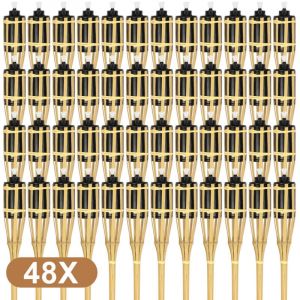 Wolketon Torche de jardin en lot de 48, flambeaux en bambou, avec m&egrave;che, &eacute;clairage d'ambiance, hauteur : 90 cm, nature