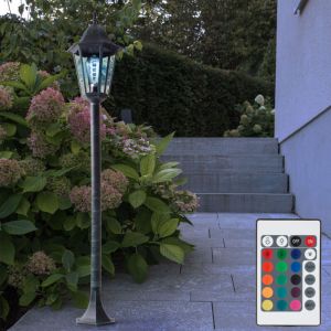 Lampadaire led rgb Ext&eacute;rieur Lampadaire T&eacute;l&eacute;commande Lampadaire &agrave; intensit&eacute; variable, fonte d'aluminium vert-noir, 8,5W 806Lm blanc chaud, h 120 cm