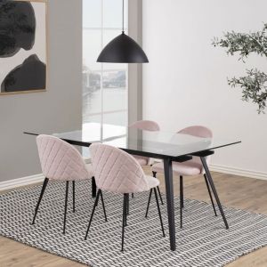 Table à manger 180x90x75 cm avec plateau en verre trempé et base métal