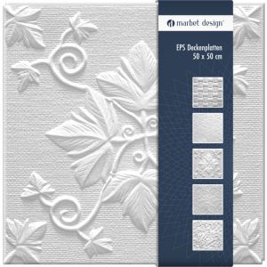 Marbet Design dalles plafond en polystyr&egrave;ne EPS 6 d&eacute;cors diff&eacute;rents 50x50cm paquet &eacute;conomique: Grono, 2 m&sup2; / 8 panneaux