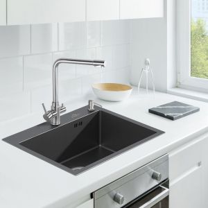 Auralum - vier de Cuisine 1 Bac 55x45CM Nano Anthracite /Gris Foncé Acier Inoxydable Évier avec Distributeur de Savon Évier Encastré et à Poser